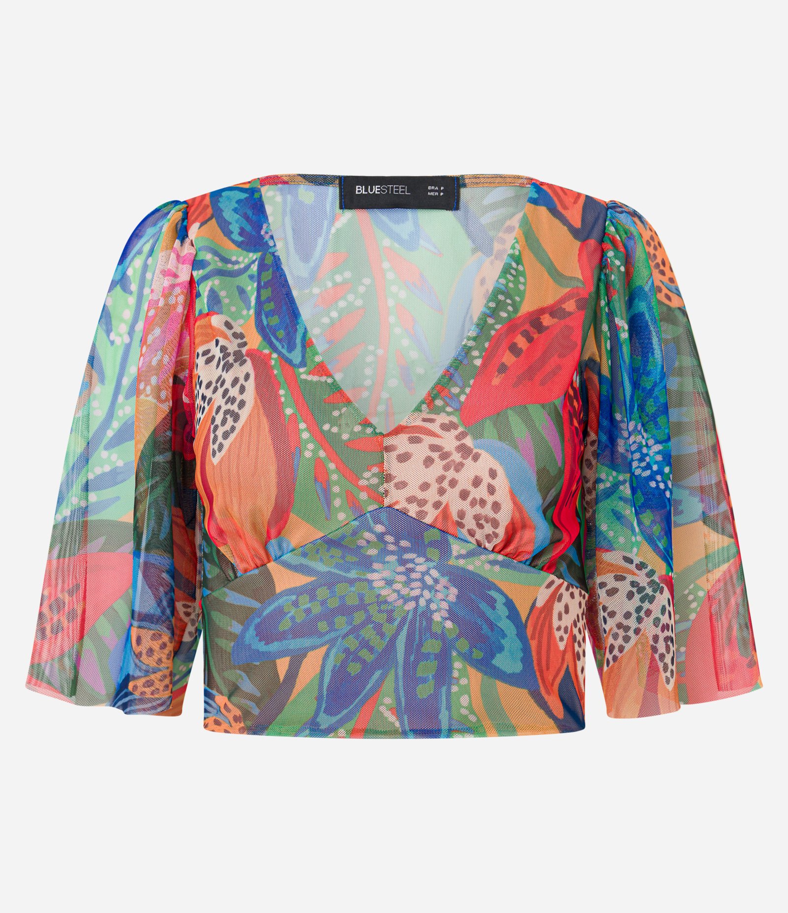 Blusa Cropped em Tule com Estampa Floral Multicores 4