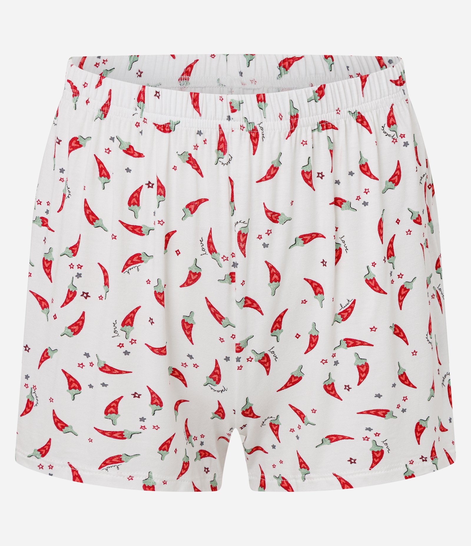 Pijama Short Doll em Ribana com Rendinha e Short Estampado de Mini Pimentas Vermelho 7