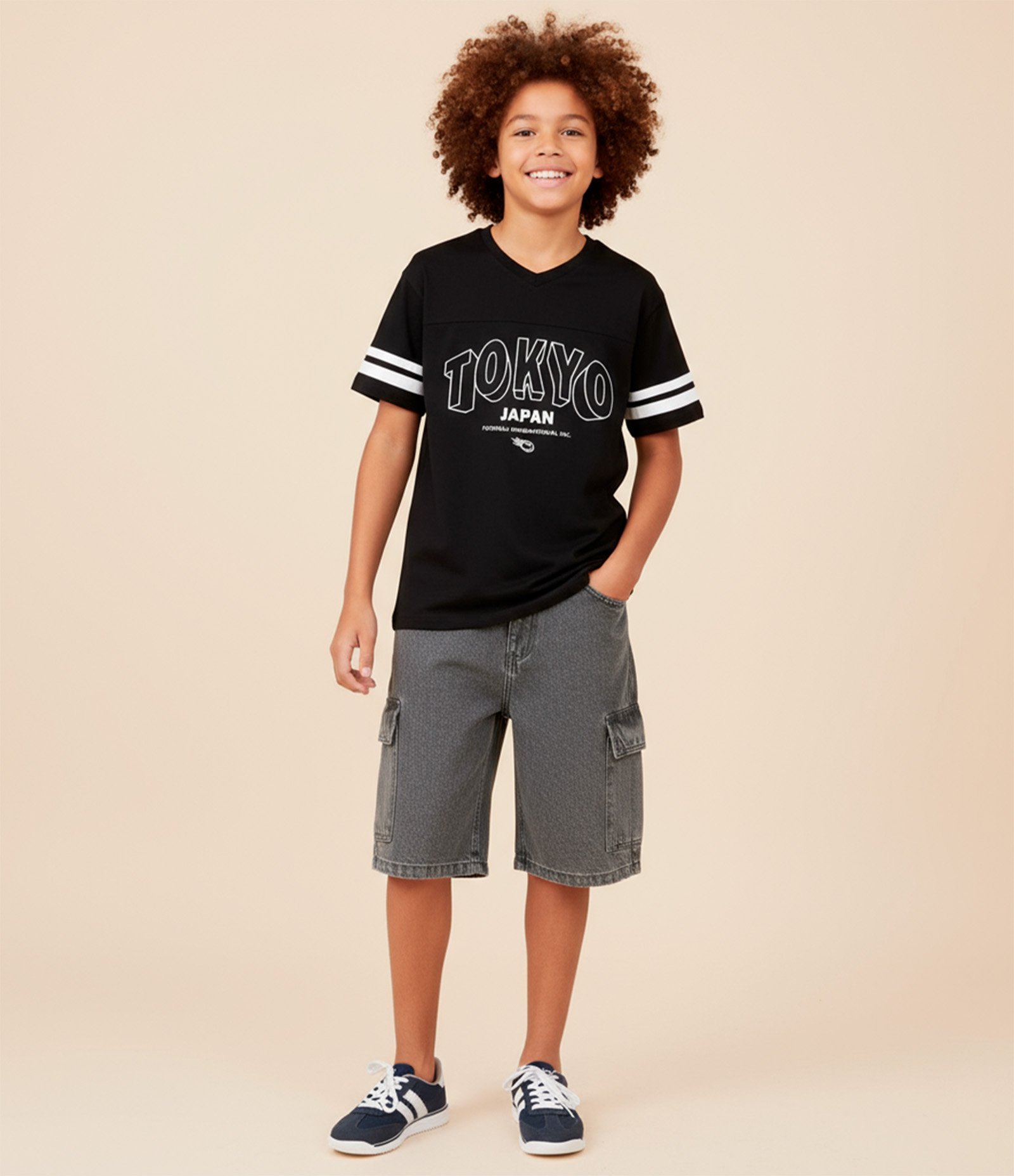 Camiseta Esportiva com Lettering Tokyo -  Tam 5 a 14 Anos Preto 1