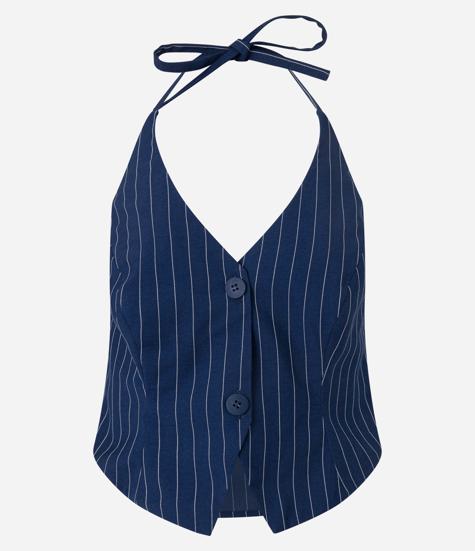 Blusa Colete Frente Única Alfaiatado em Viscose com Risca de Giz Azul 5