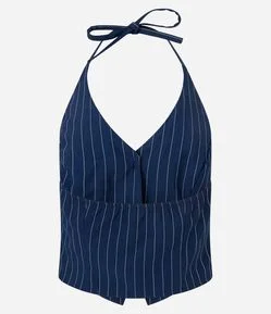 Blusa Colete Frente Única Alfaiatado em Viscose com Risca de Giz