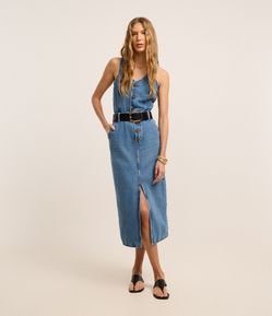 Vestido Midi em Jeans com Cinto