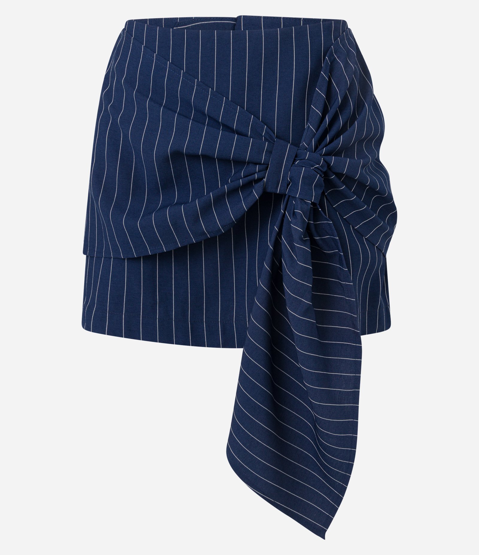 Saia Curta Alfaiatada com Risca de Giz e Laço Azul 5