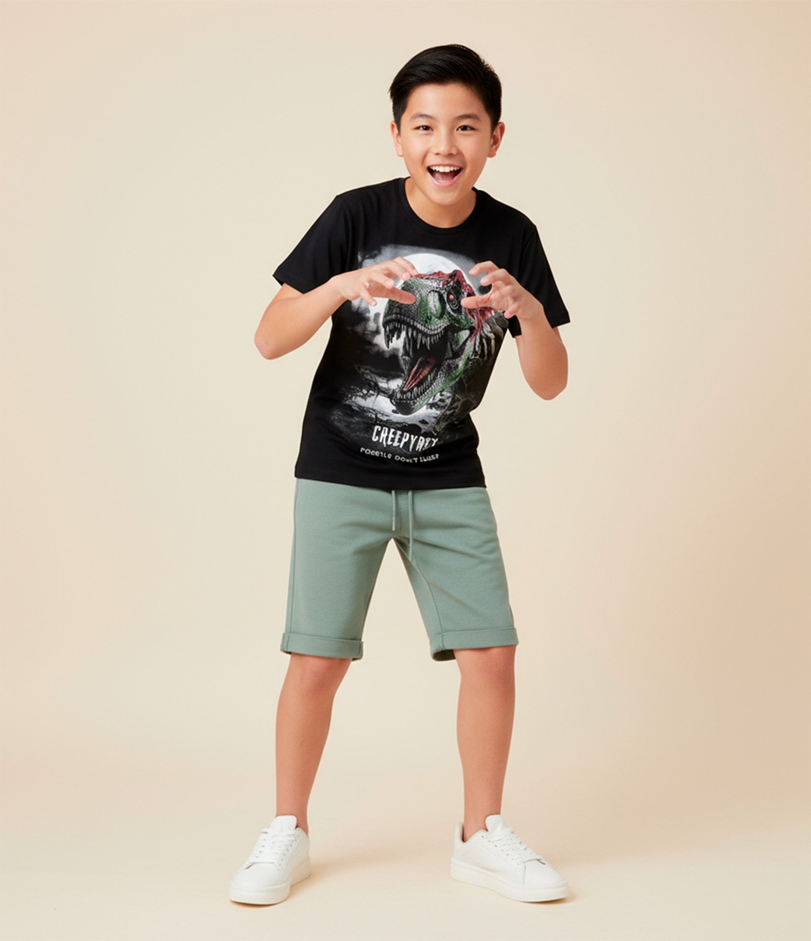 Camiseta Infantil com Estampa Dinossauro - Tam 5 a 14 Anos Preto 1