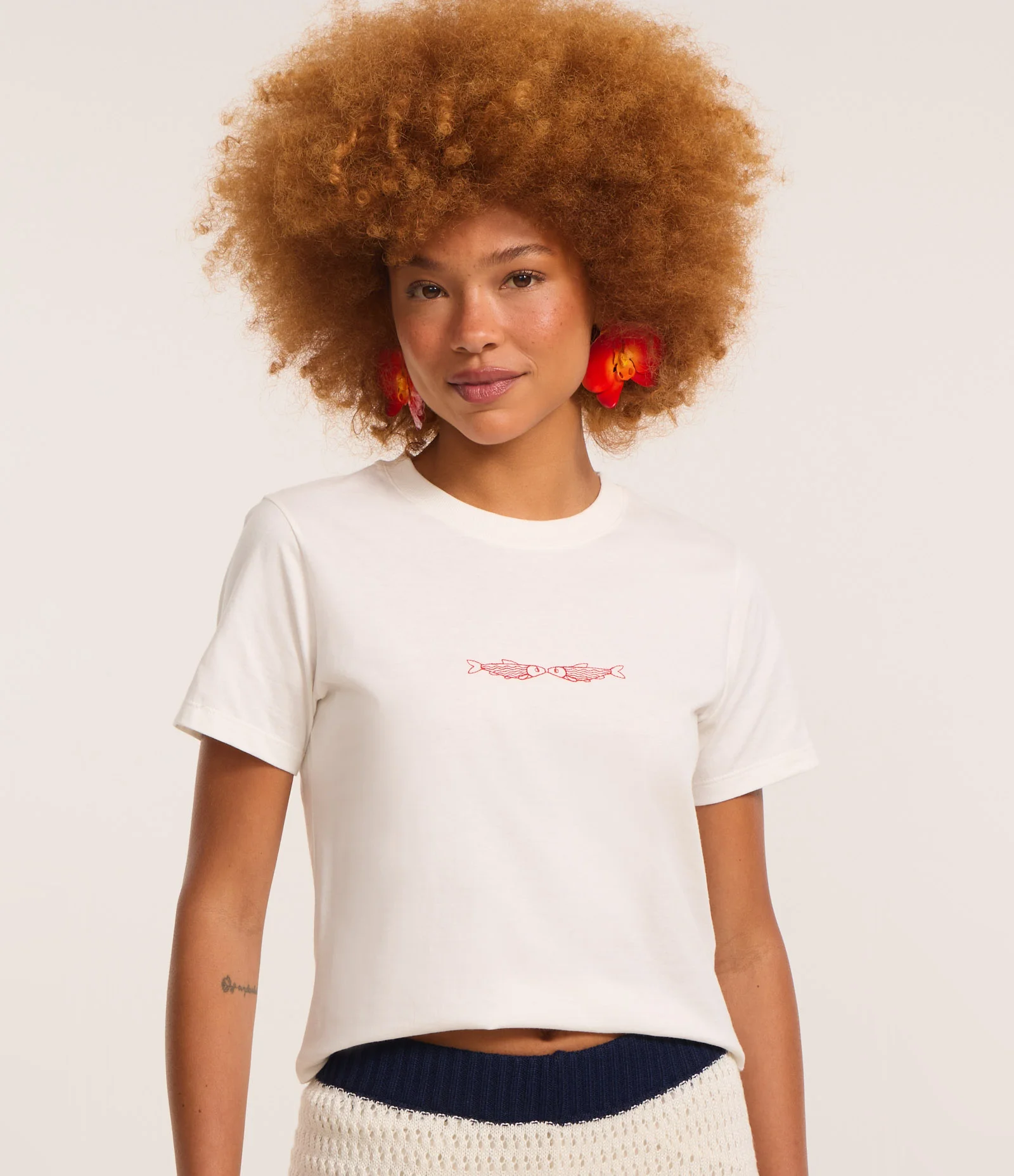 Blusa Baby em Algodão com Estampa Bordada de Peixes Branco 1