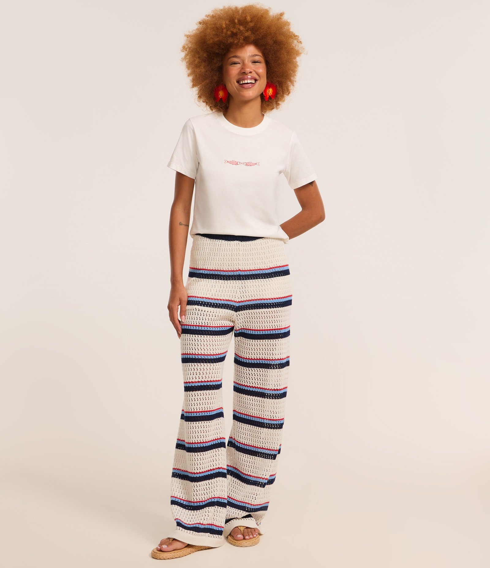 Blusa Baby em Algodão com Estampa Bordada de Peixes Branco 2