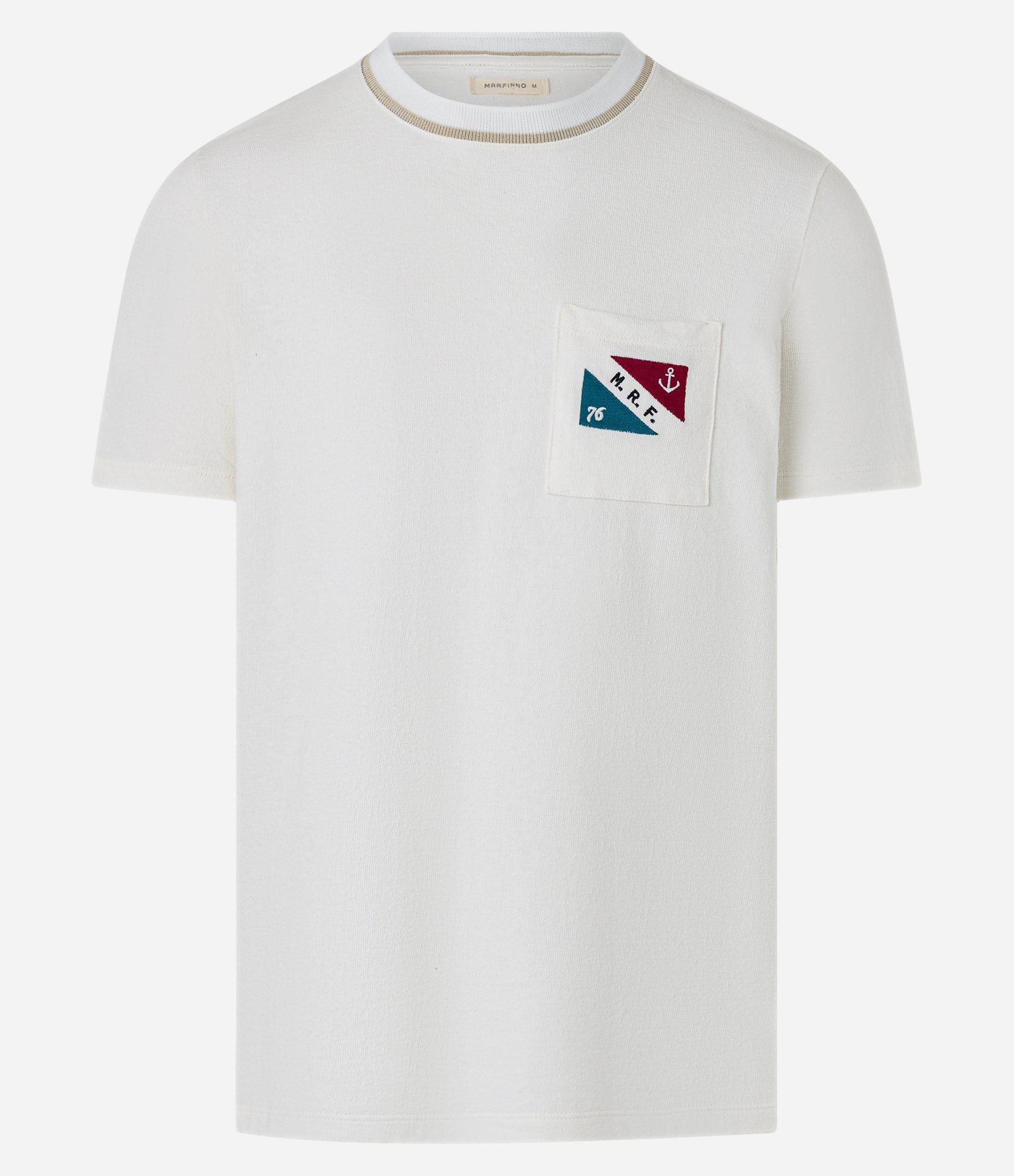 Camiseta em Algodão com Estampa Náutico no Bolso  e Lettering M.R.F Branco 7