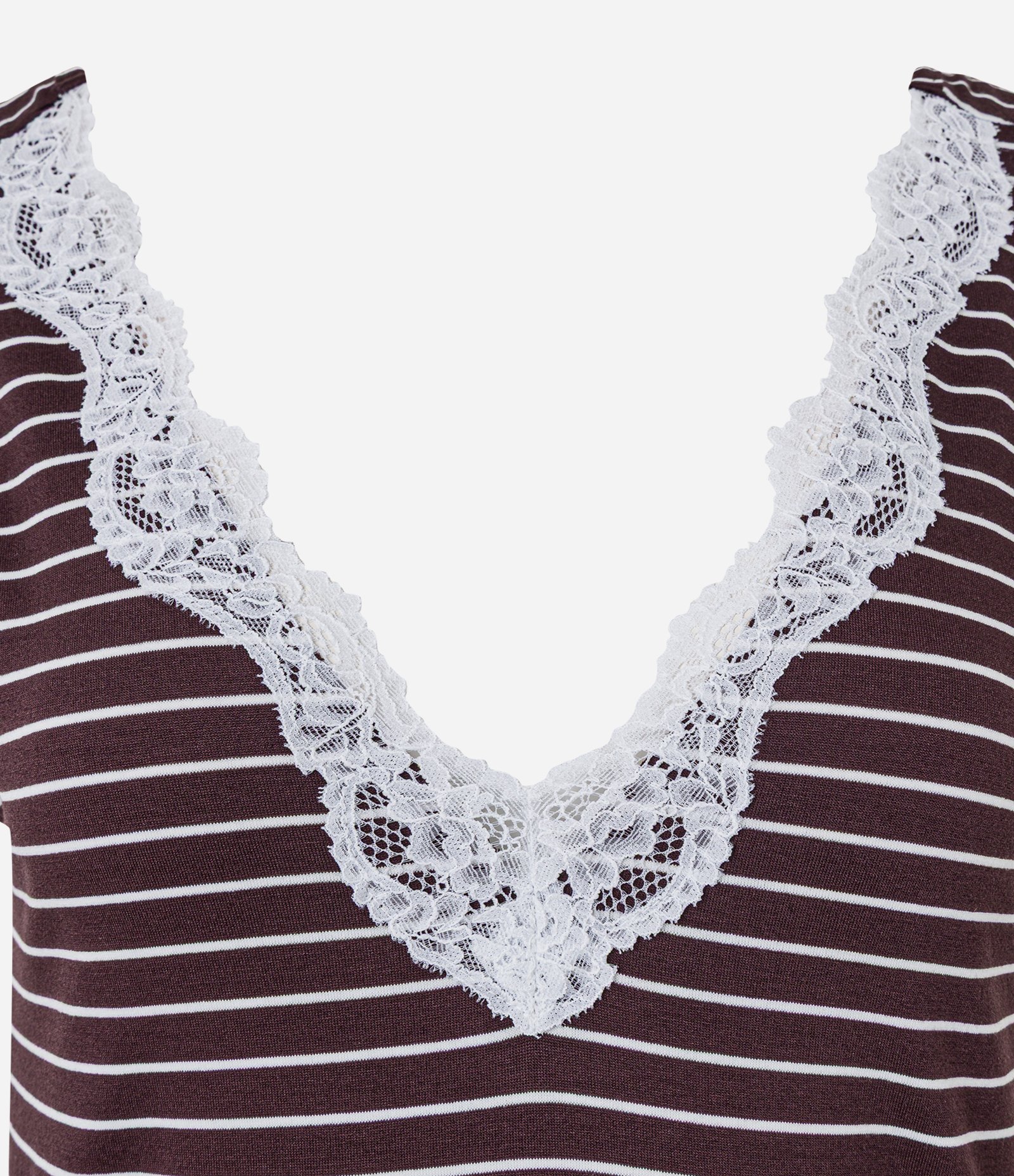 Pijama Short Doll em Viscose com Estampa Listrada e Detalhe de Renda Marrom 5