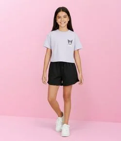Camiseta Relaxed Infantil com Estampa Moods Kuromi - Tam 6 a 14 Anos