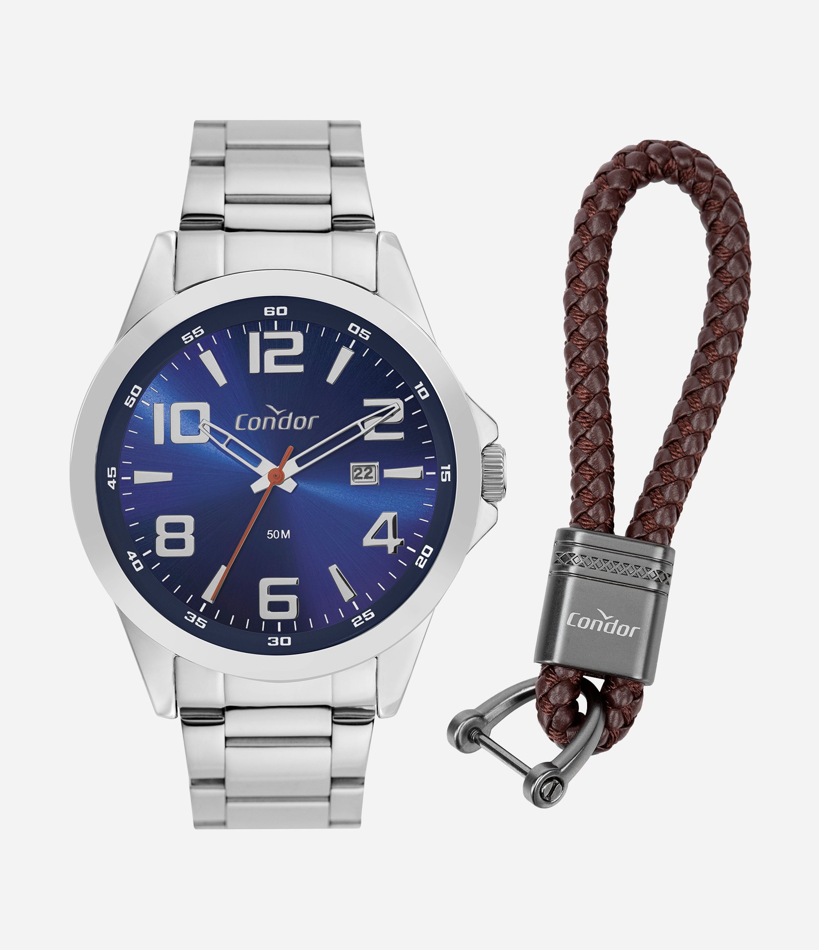 Kit Relógio Analógico Masculino Condor Prata 3