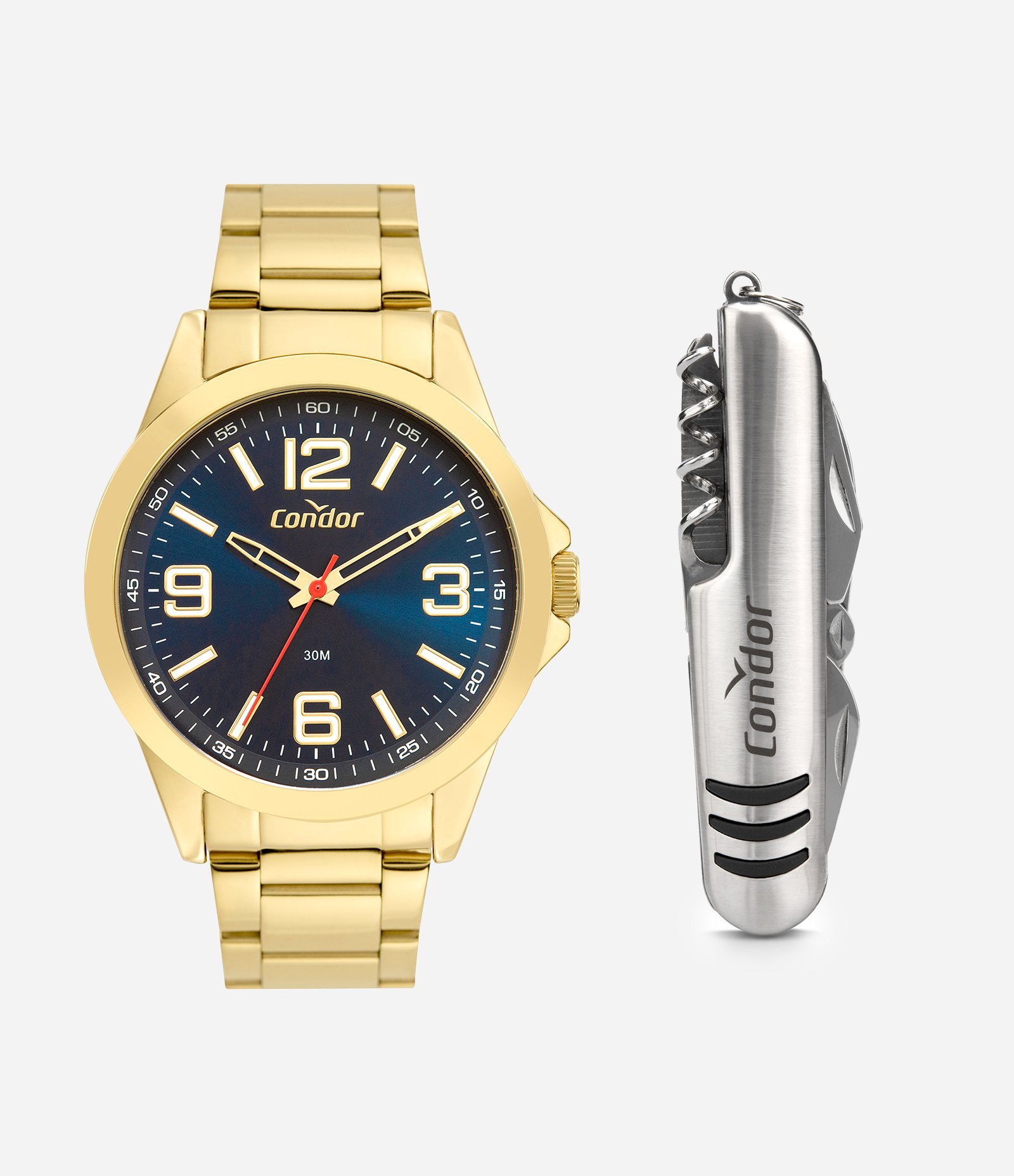 Kit Relógio Analógico Masculino Condor Dourado 3