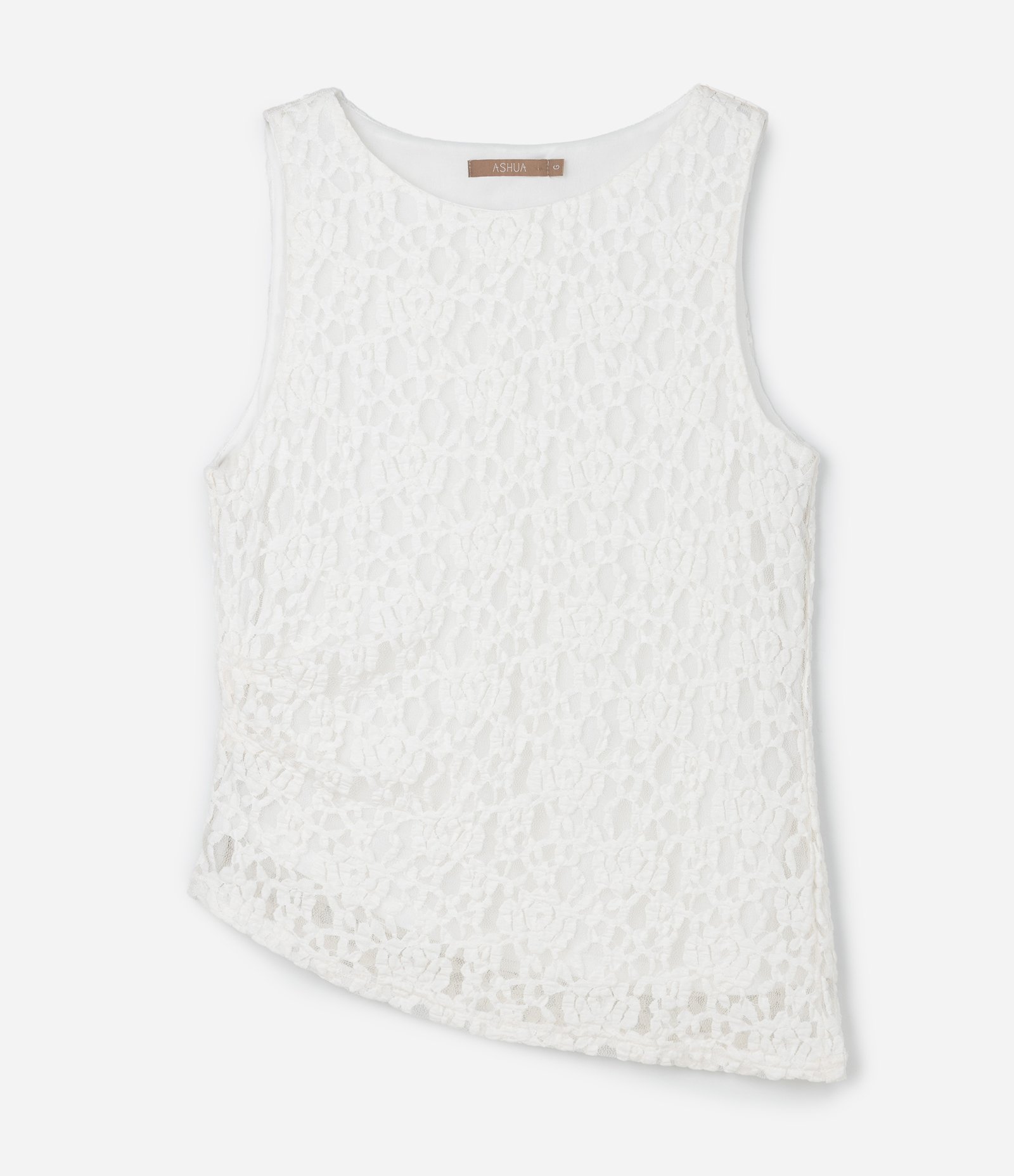 Blusa sem Manga em Renda com Barra Assimétrica Curve & Plus Size Branco 1