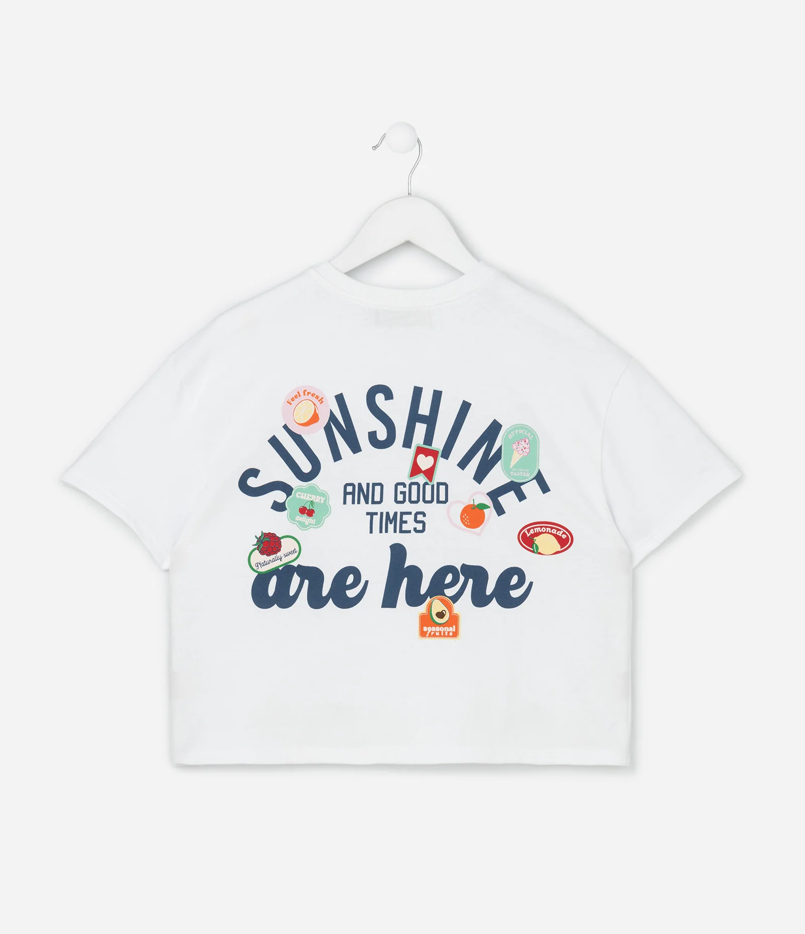 Camiseta Boxy Infantil com Estampa Frente e Costas Sunshine - Tam 5 a 14 Anos Branco 3