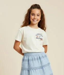 Camiseta Boxy Infantil com Estampa Frente e Costas Sunshine - Tam 5 a 14 Anos