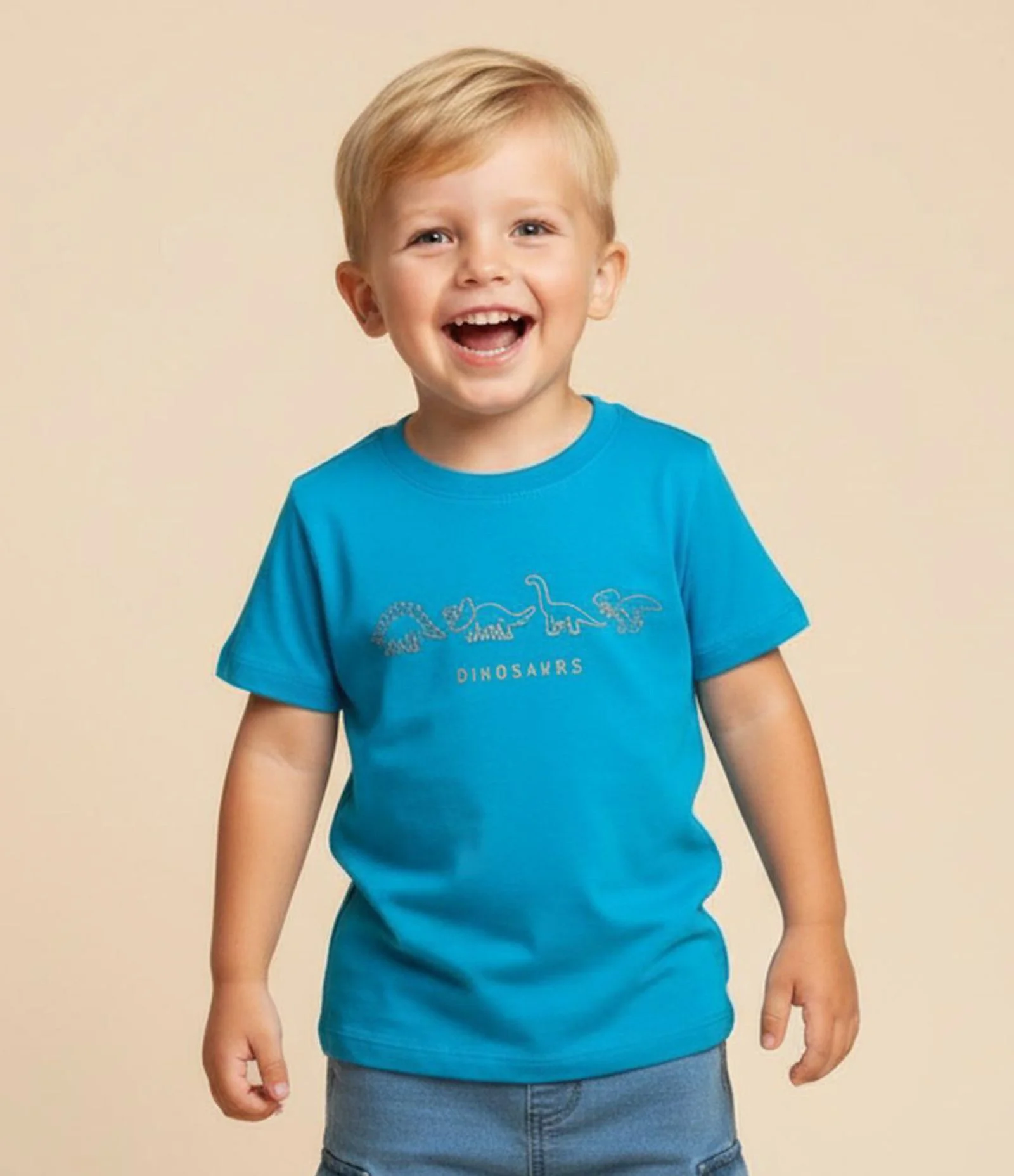 Camiseta Infantil com Estampa Relevo de Dinos - Tam 1 a 6 anos Azul 1