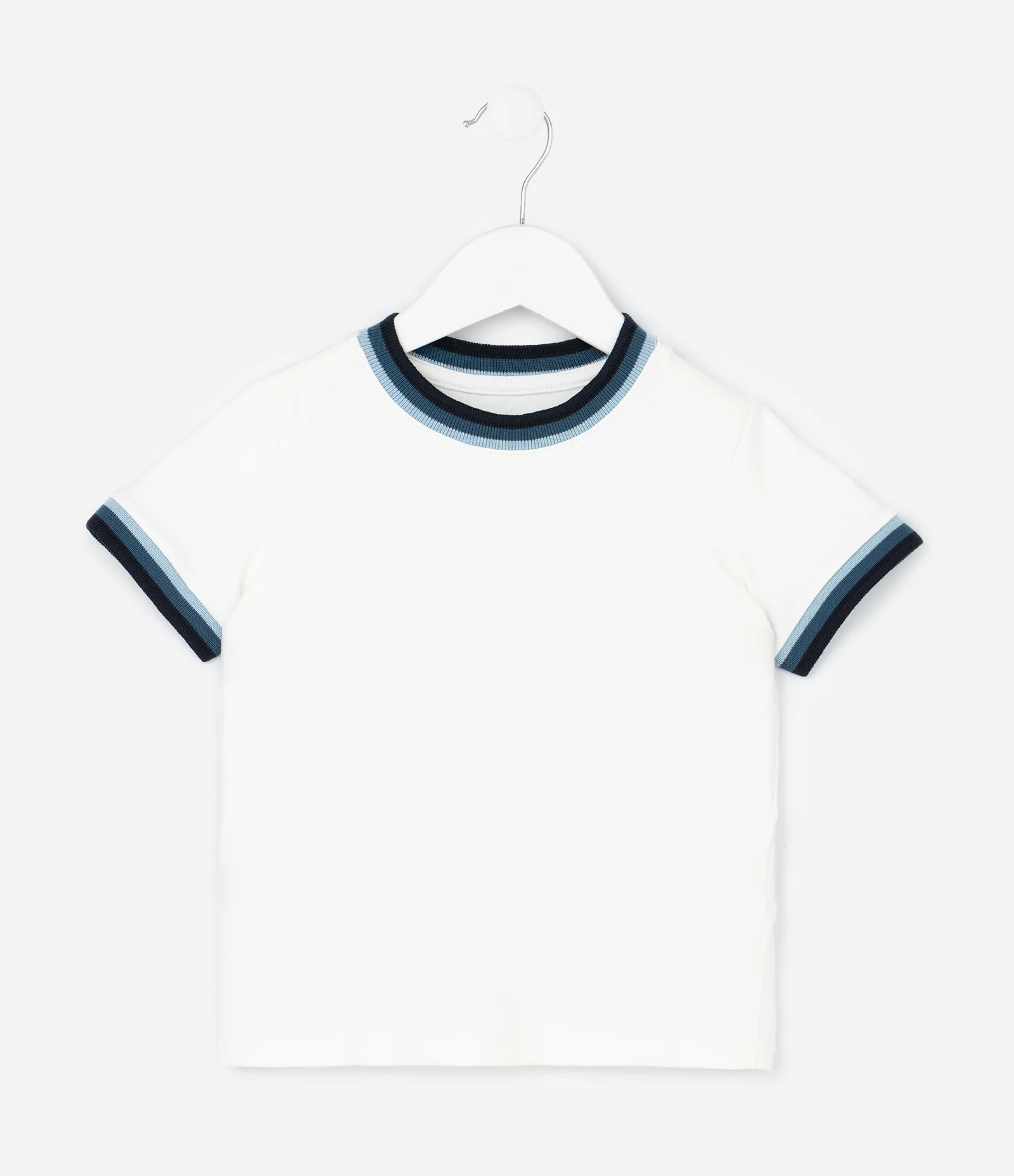 Camiseta Infantil com Viés Contrastante em RIbana - Tam 1 a 6 Anos Branco 1