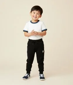 Camiseta Infantil com Viés Contrastante em RIbana - Tam 1 a 6 Anos