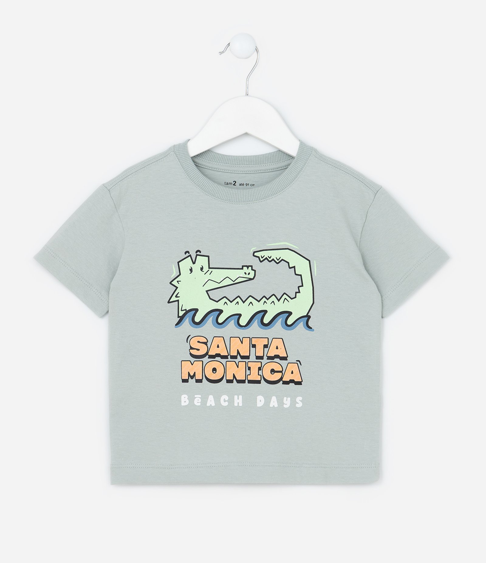 Camiseta Infantil com Estampa Jacaré - Tam 1 a 6 Anos Cinza 1