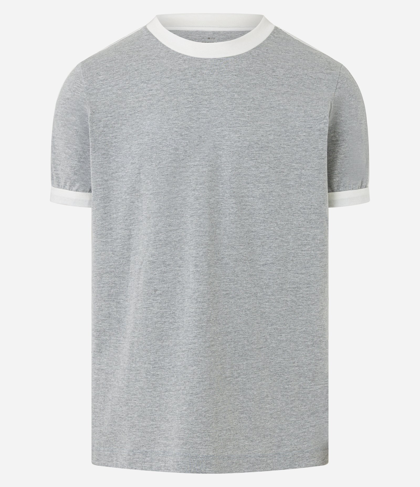 Camiseta Regular em Mesca com Listras nos Ombros e Viés Contrastante Cinza 6