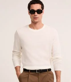 Camiseta Regular em Waffle com Gola Redonda e Texturizada