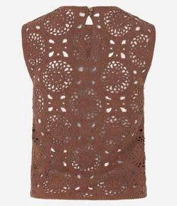 Blusa  em Tricô Leve com Padrão Geométrico e Miçangas