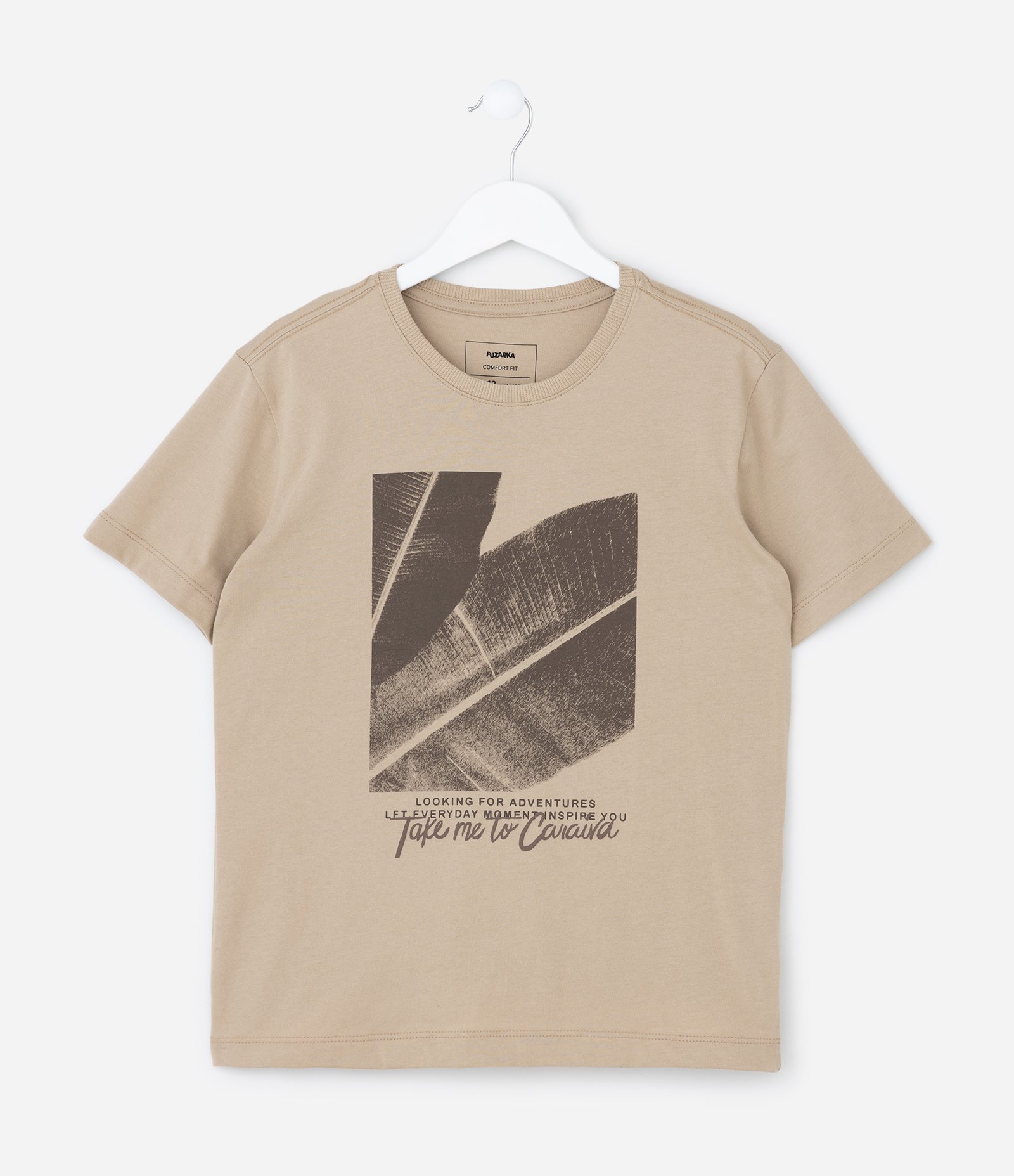 Camiseta Infantil com Estampa Folhagem - Tam 5 a 14  Anos Bege 1