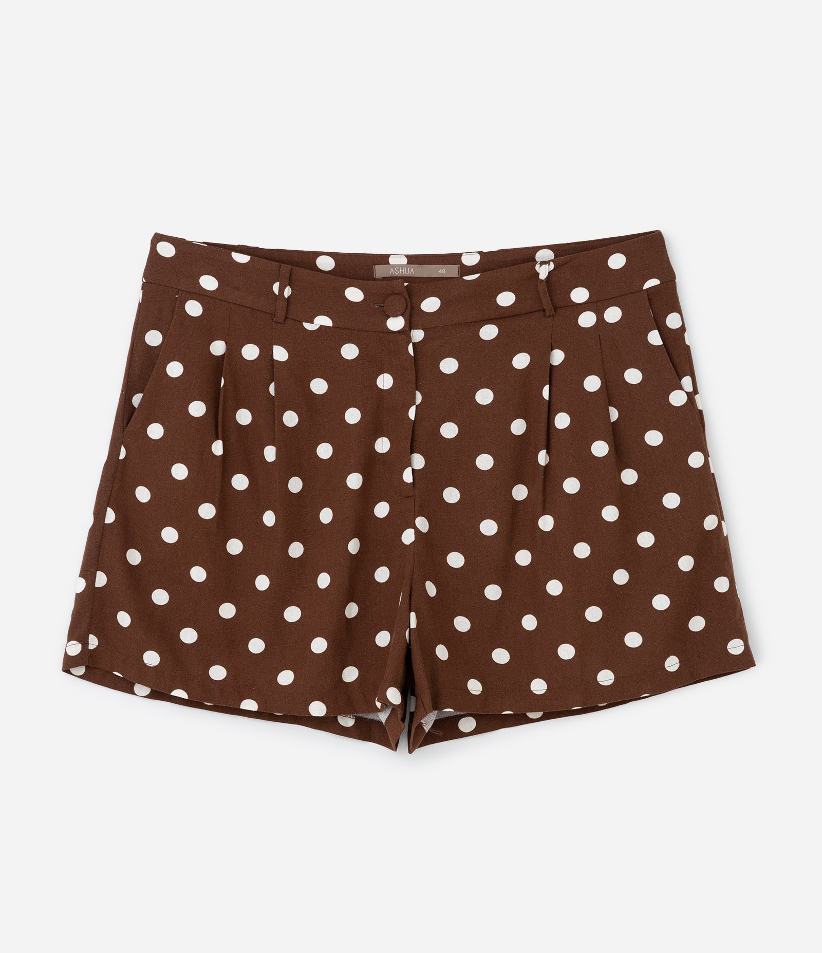 Short em Viscolinho com Estampa Poá Curve & Plus Size Marrom 5