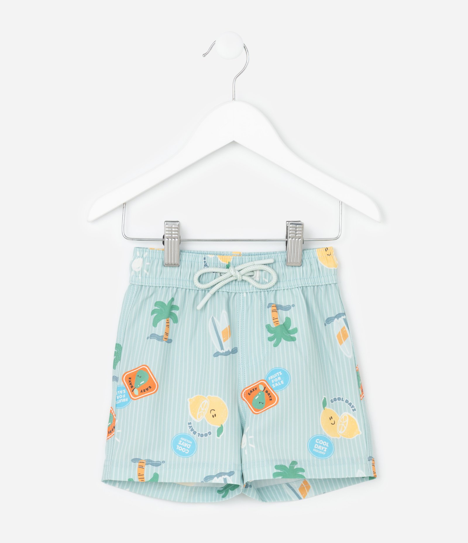 Bermuda Infantil de Banho com Estampa Listrada de Praia e Limões - Tam 1 a 6 Anos Verde 1