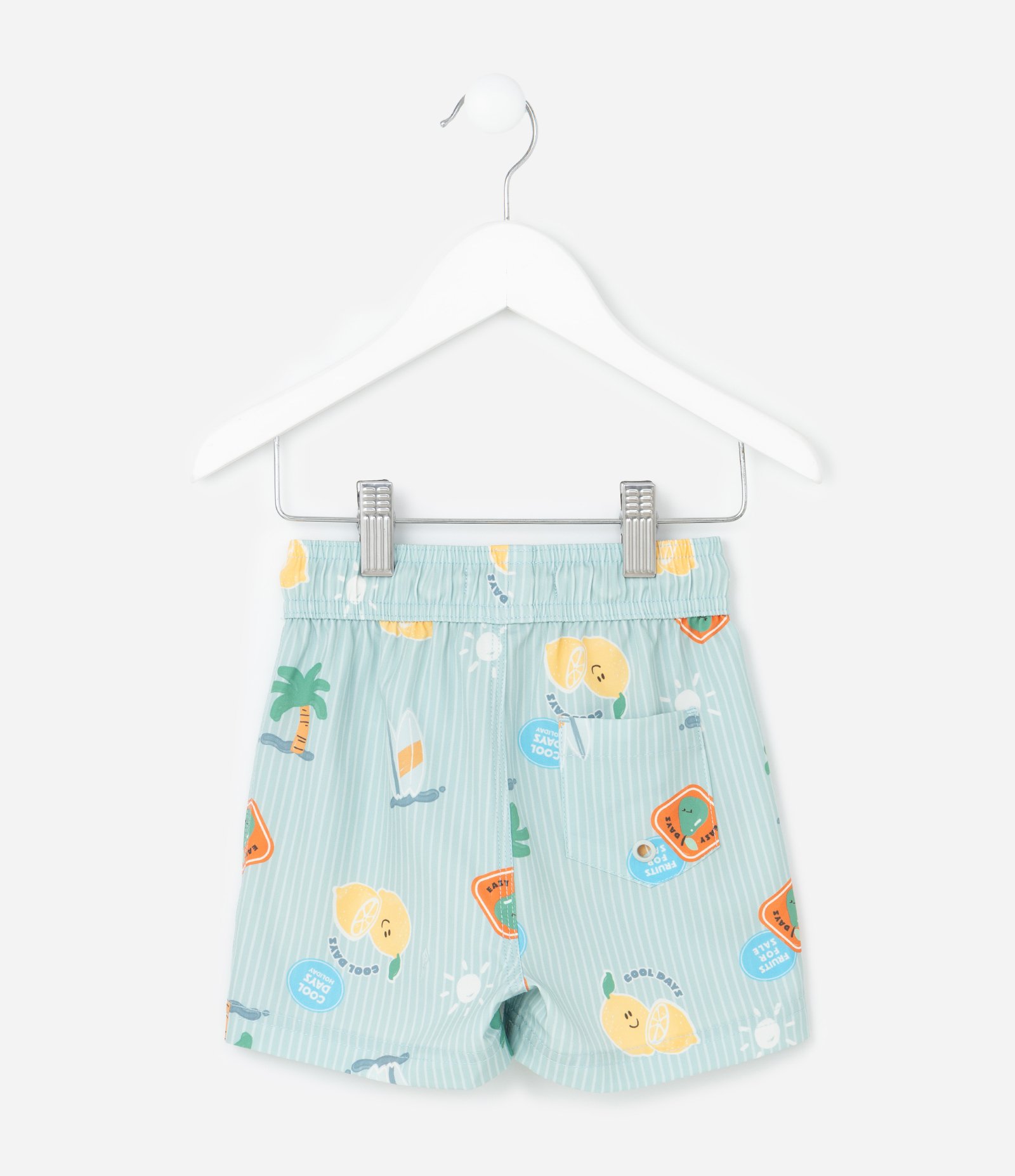Bermuda Infantil de Banho com Estampa Listrada de Praia e Limões - Tam 1 a 6 Anos Verde 2