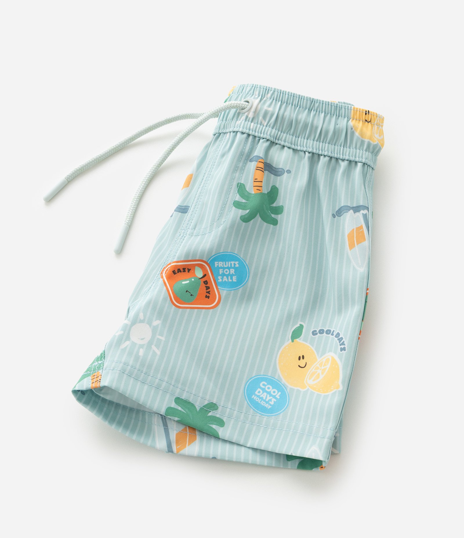 Bermuda Infantil de Banho com Estampa Listrada de Praia e Limões - Tam 1 a 6 Anos Verde 5