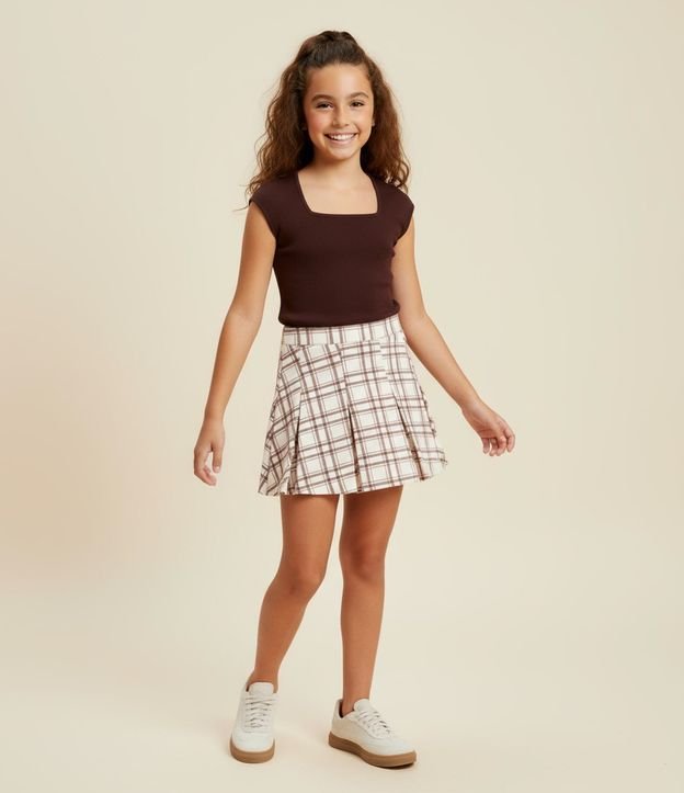 Short Saia Infantil Xadrez com Pregas - Tam 5 a 14 Anos