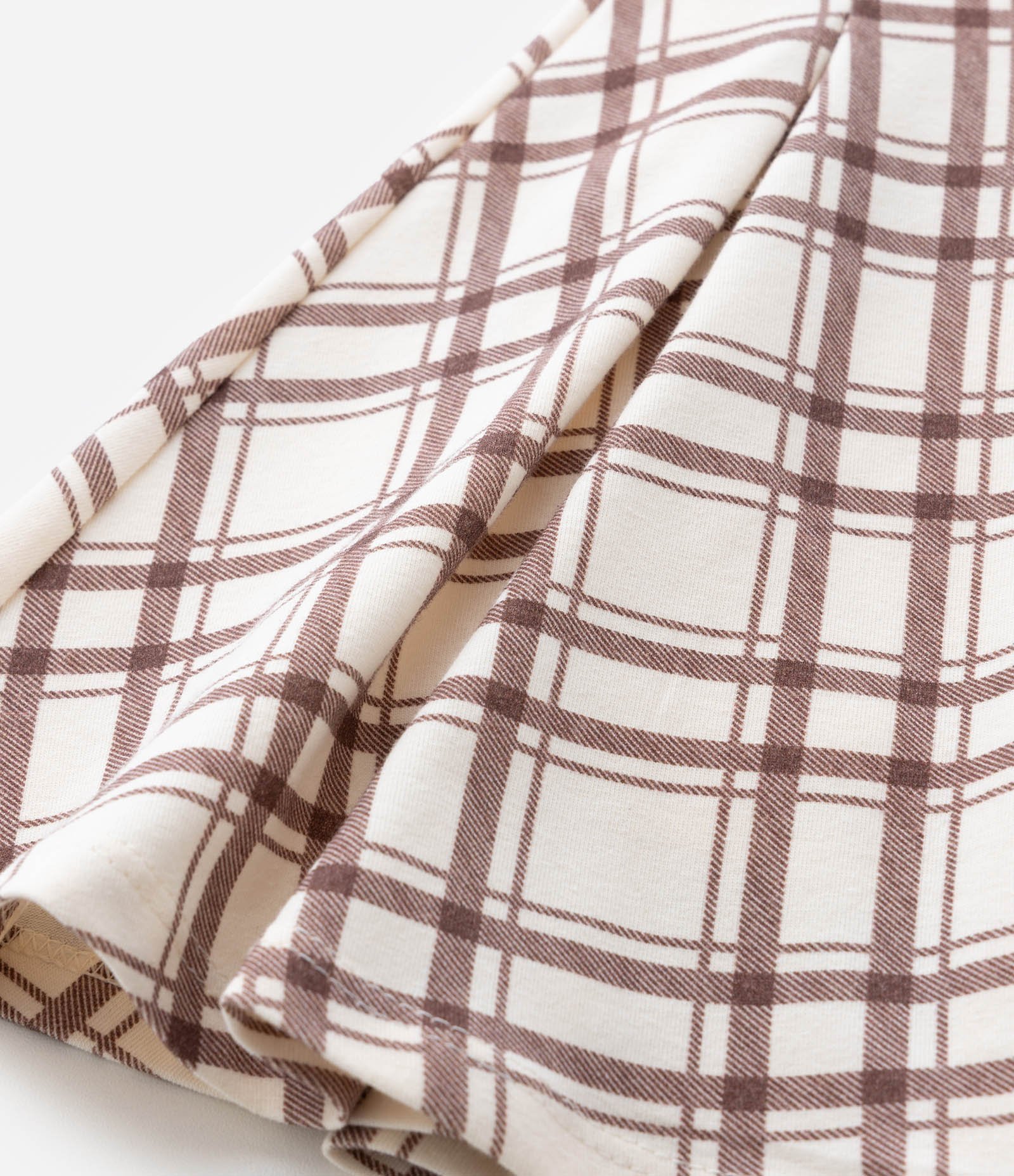 Short Saia Infantil Xadrez com Pregas - Tam 5 a 14 Anos Bege/Marrom 5