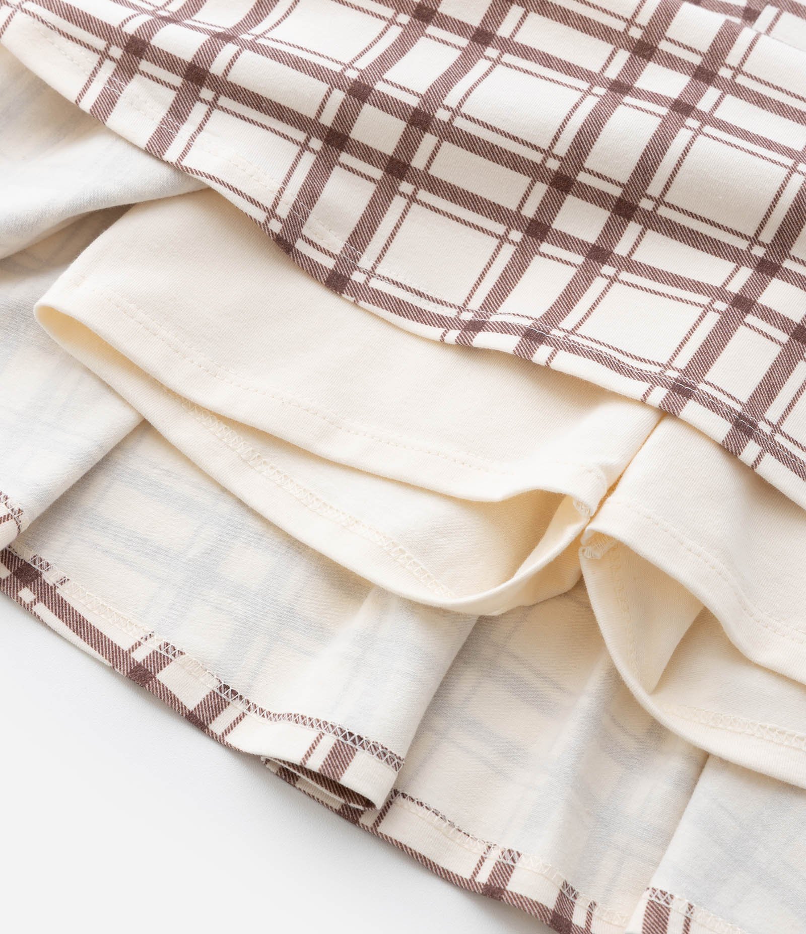 Short Saia Infantil Xadrez com Pregas - Tam 5 a 14 Anos Bege/Marrom 7