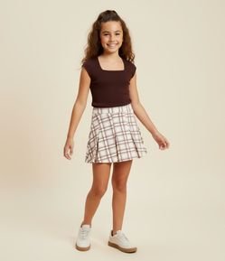 Short Saia Infantil Xadrez com Pregas - Tam 5 a 14 Anos