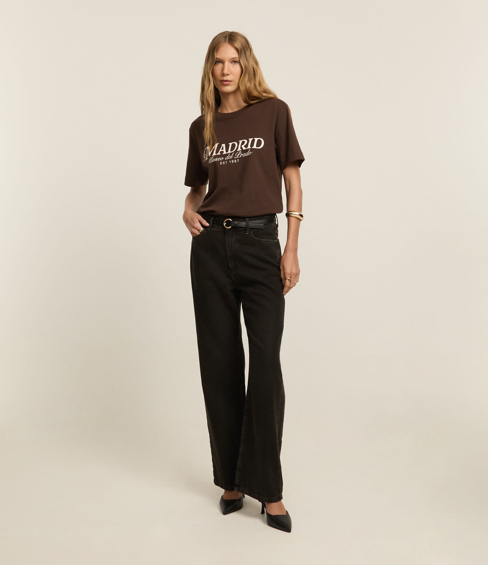 Camiseta em Algodão com Lettering Madrid Marrom 3