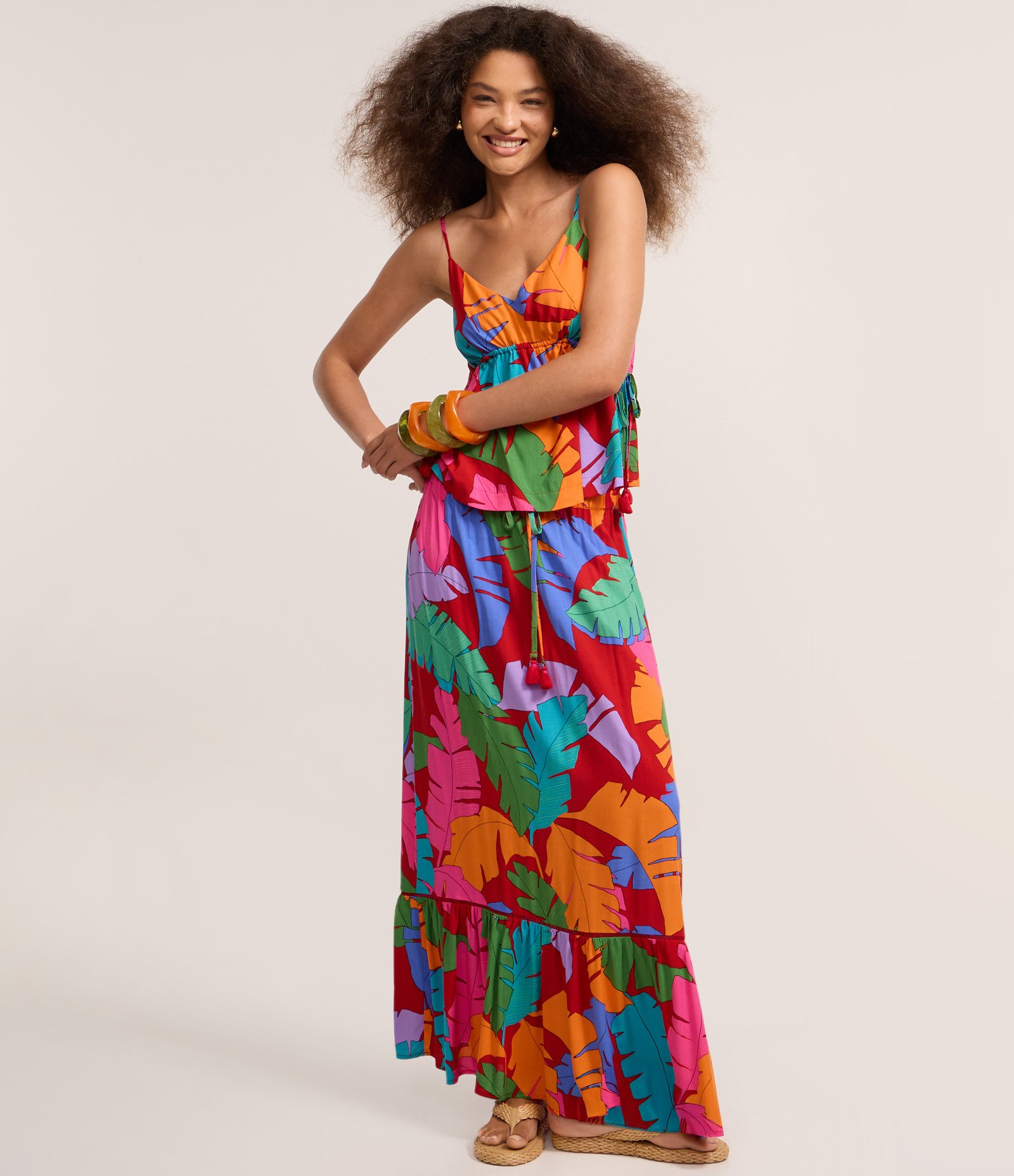 Blusa com Estampa de Folhagem e Puxadinho Lateral Multicores 2