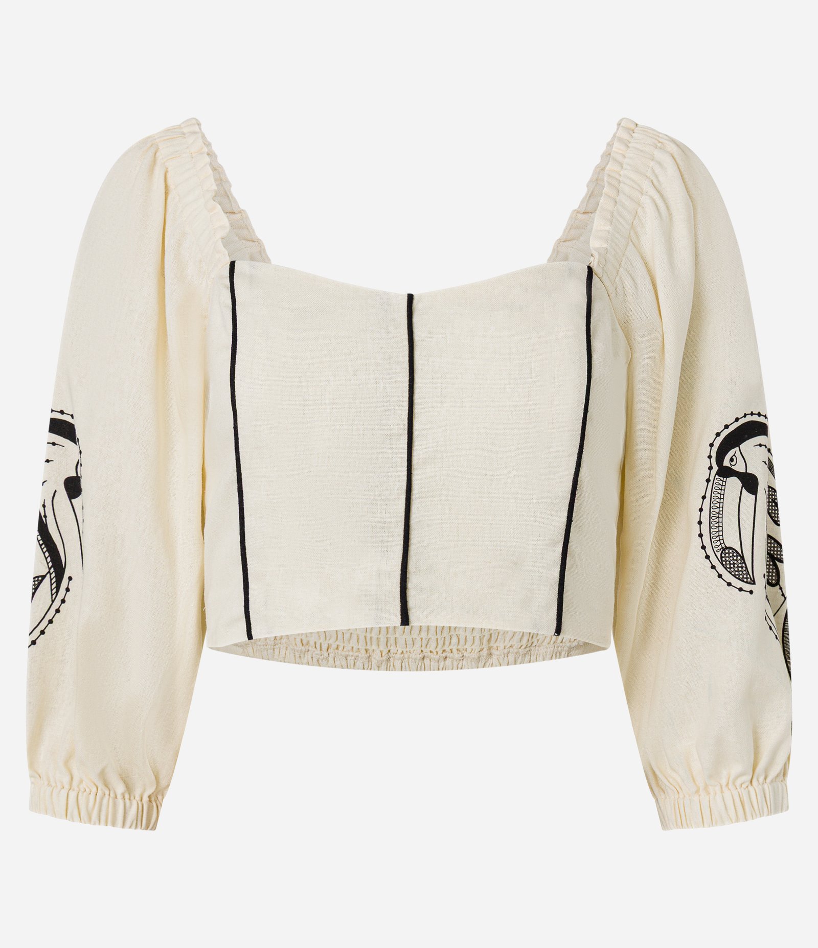 Blusa Curta em Viscolinho com Estampa Tropical e Manga 3/4 Bege 5