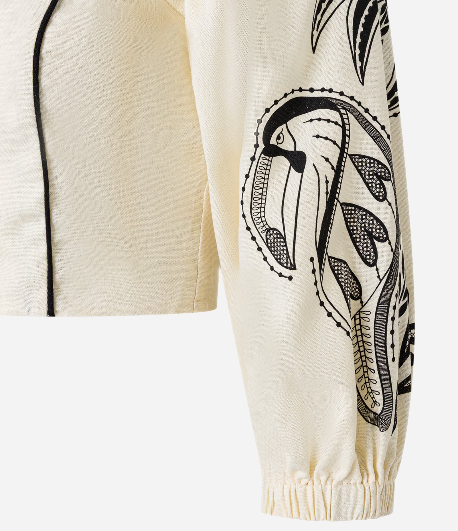 Blusa Curta em Viscolinho com Estampa Tropical e Manga 3/4 Bege 6