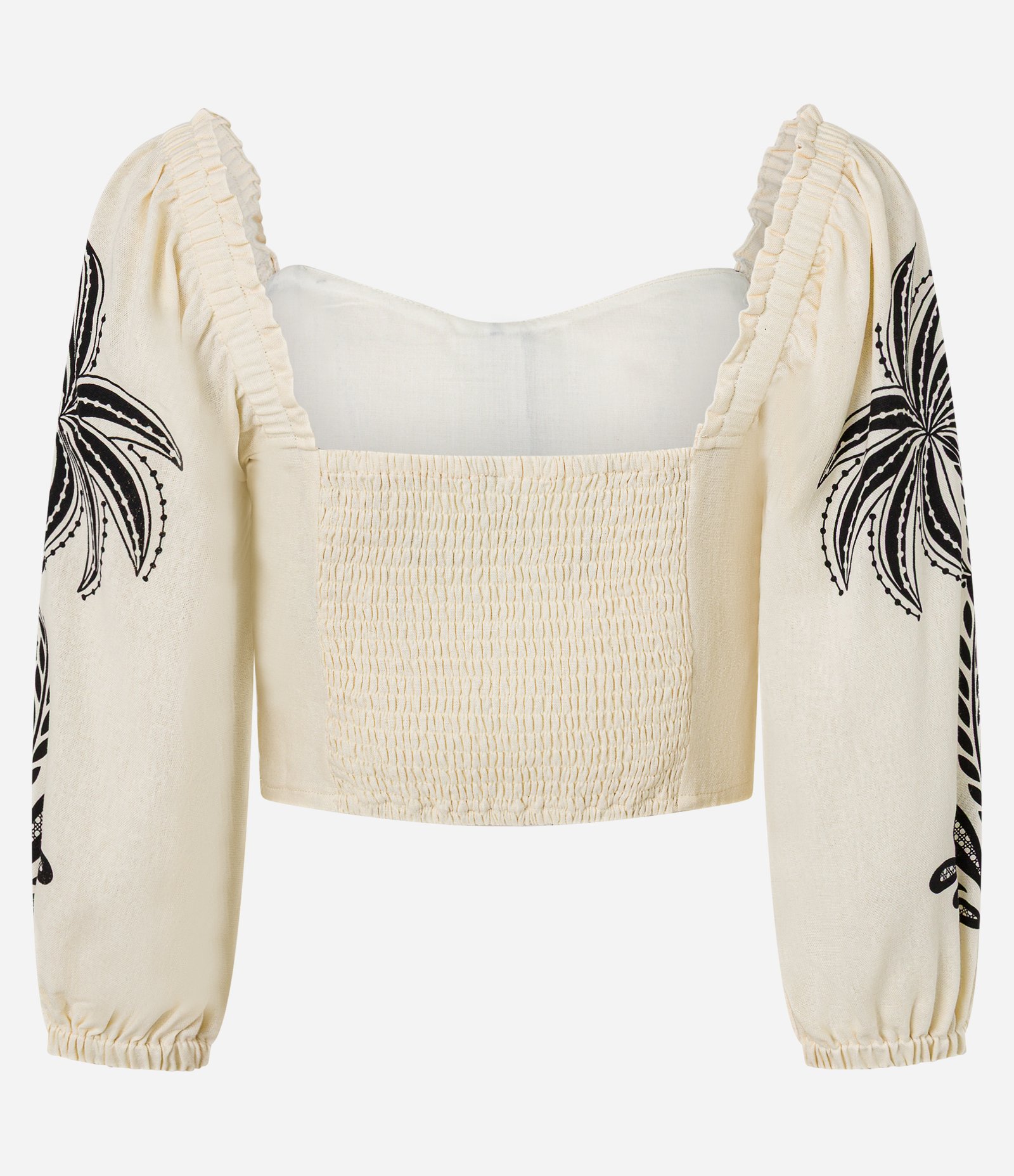 Blusa Curta em Viscolinho com Estampa Tropical e Manga 3/4 Bege 7