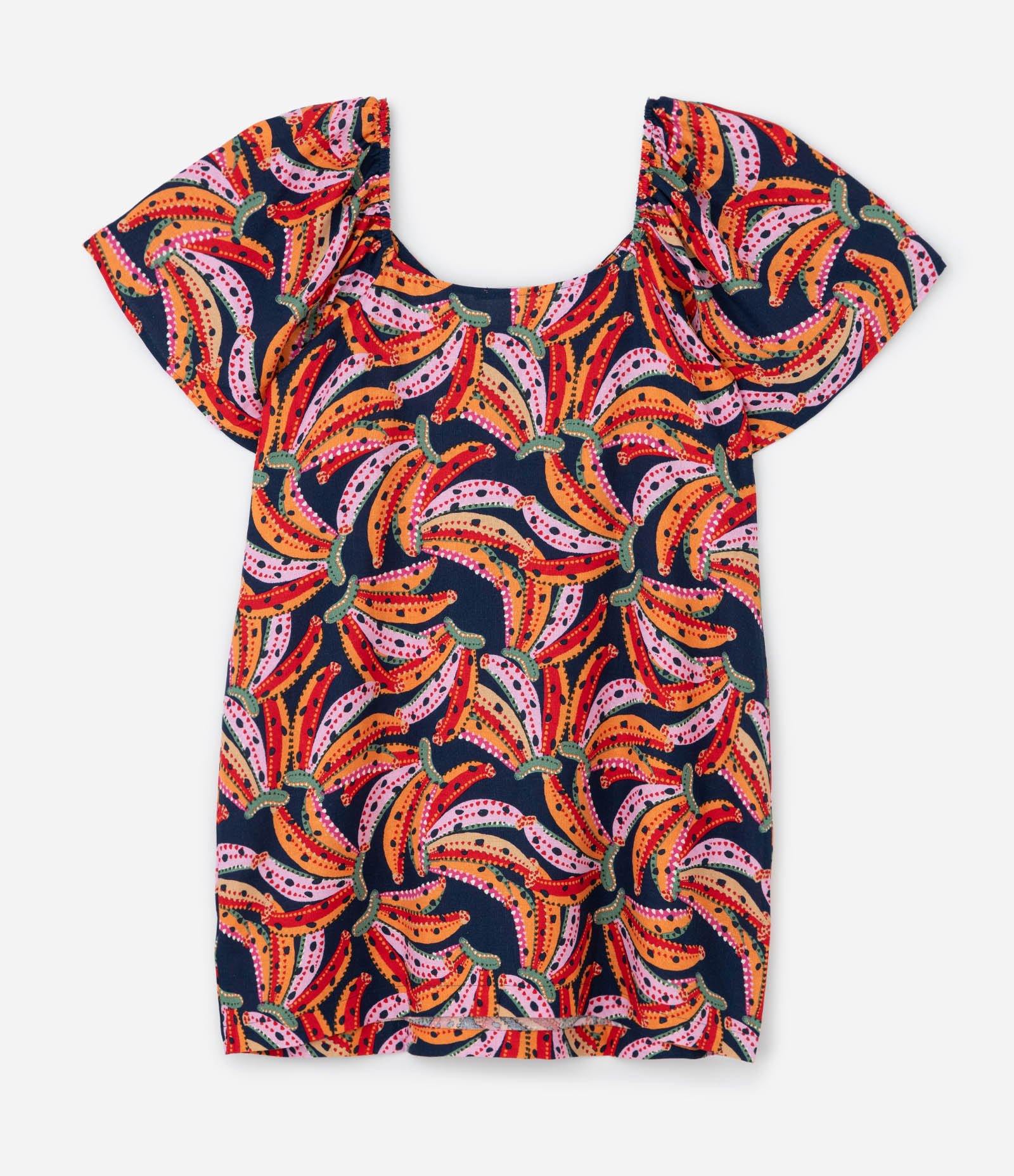 Vestido Curto em Viscolinho com Estampa de Bananas e Manga Bufante Curve & Plus Size Multicores 6