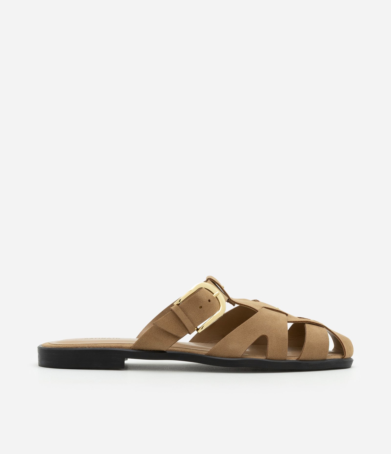 Sandália Rasteira Mule Fisherman Efeito Camurça Marrom 1