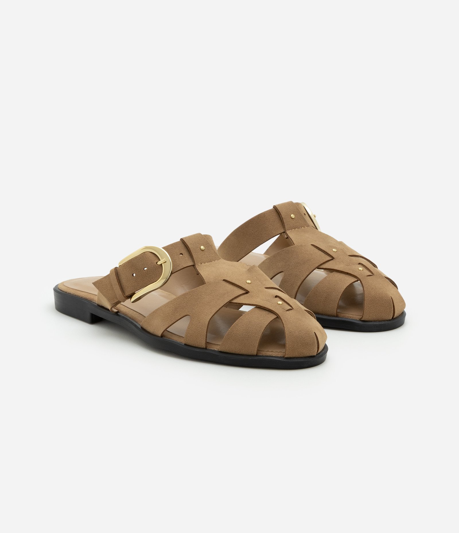 Sandália Rasteira Mule Fisherman Efeito Camurça Marrom 3