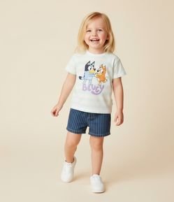 Camiseta Infantil Listrada com Estampa Bluey e Bingo - Tam 1 a 6