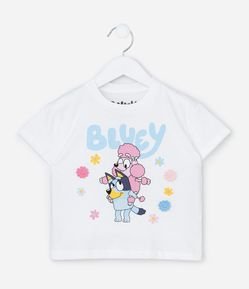 Camiseta Infantil Relaxed com Florzinhas Aplicadas Bluey e Coco - Tam 1 a 6 Anos