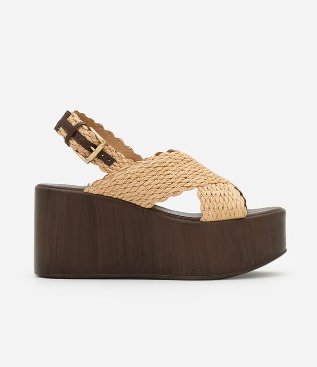 Sandália Plataforma com Tira Larga X em Efeito Ráfia