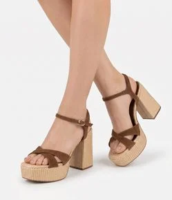 Sandália Bicolor com Efeito Ráfia e Camurça