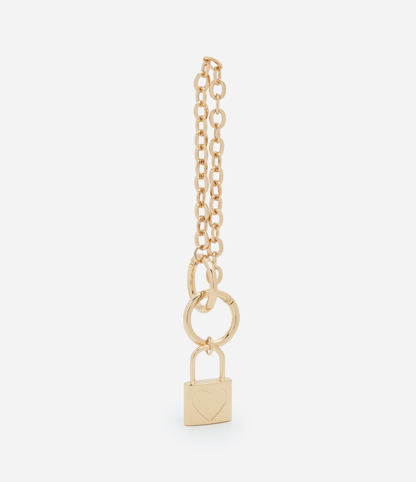 Chaveiro em Metal e Suede com Bolinhas e Mosquetão de Coração Dourado/Marrom 1