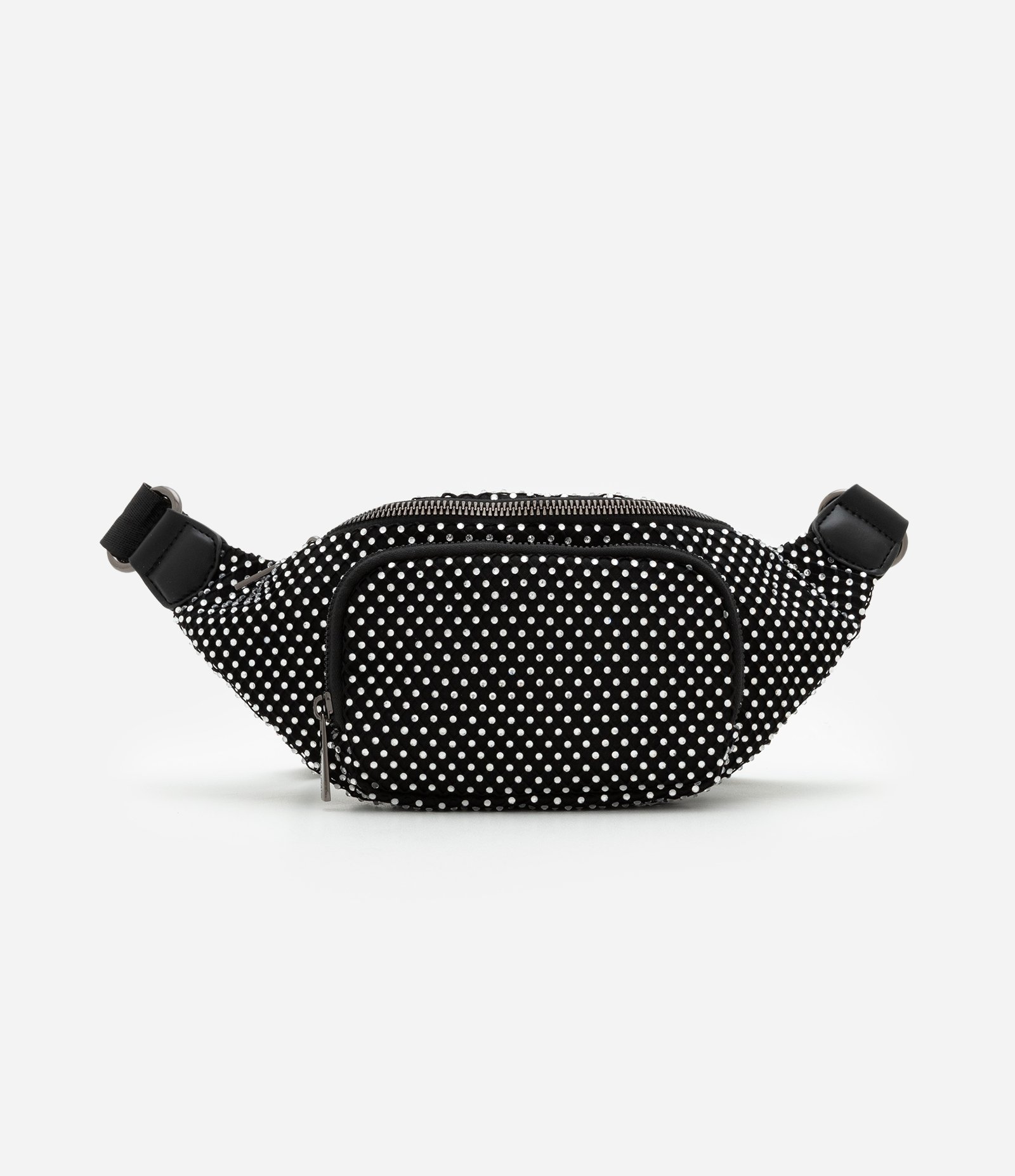 Bolsa Pochete Pequena com Strass e Bolso Frontal Preto 1