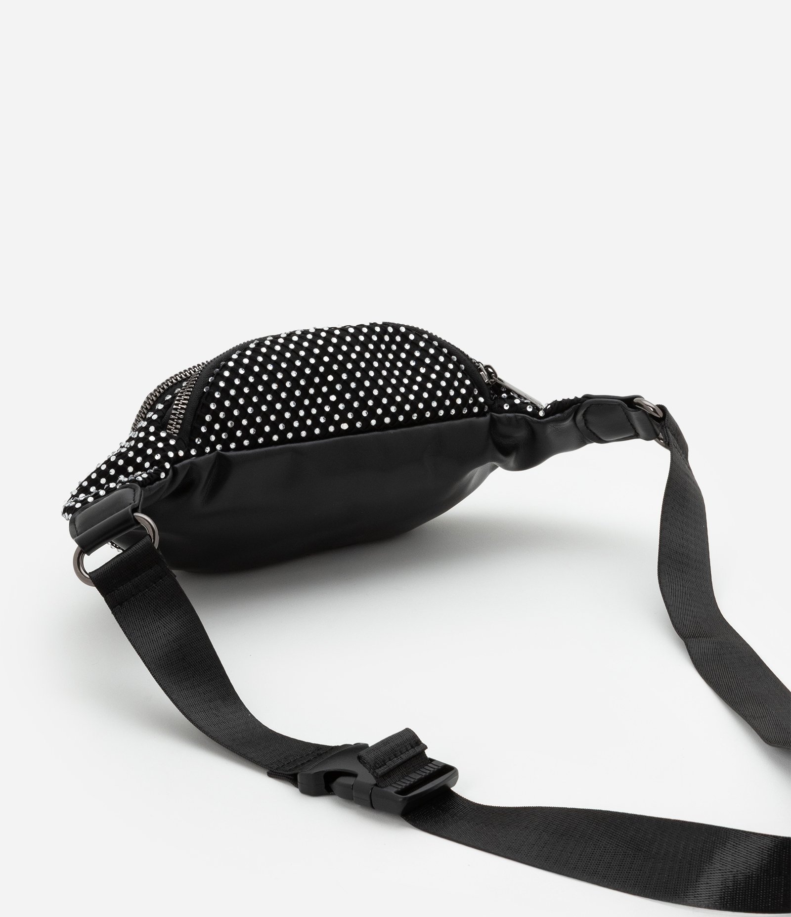 Bolsa Pochete Pequena com Strass e Bolso Frontal Preto 2