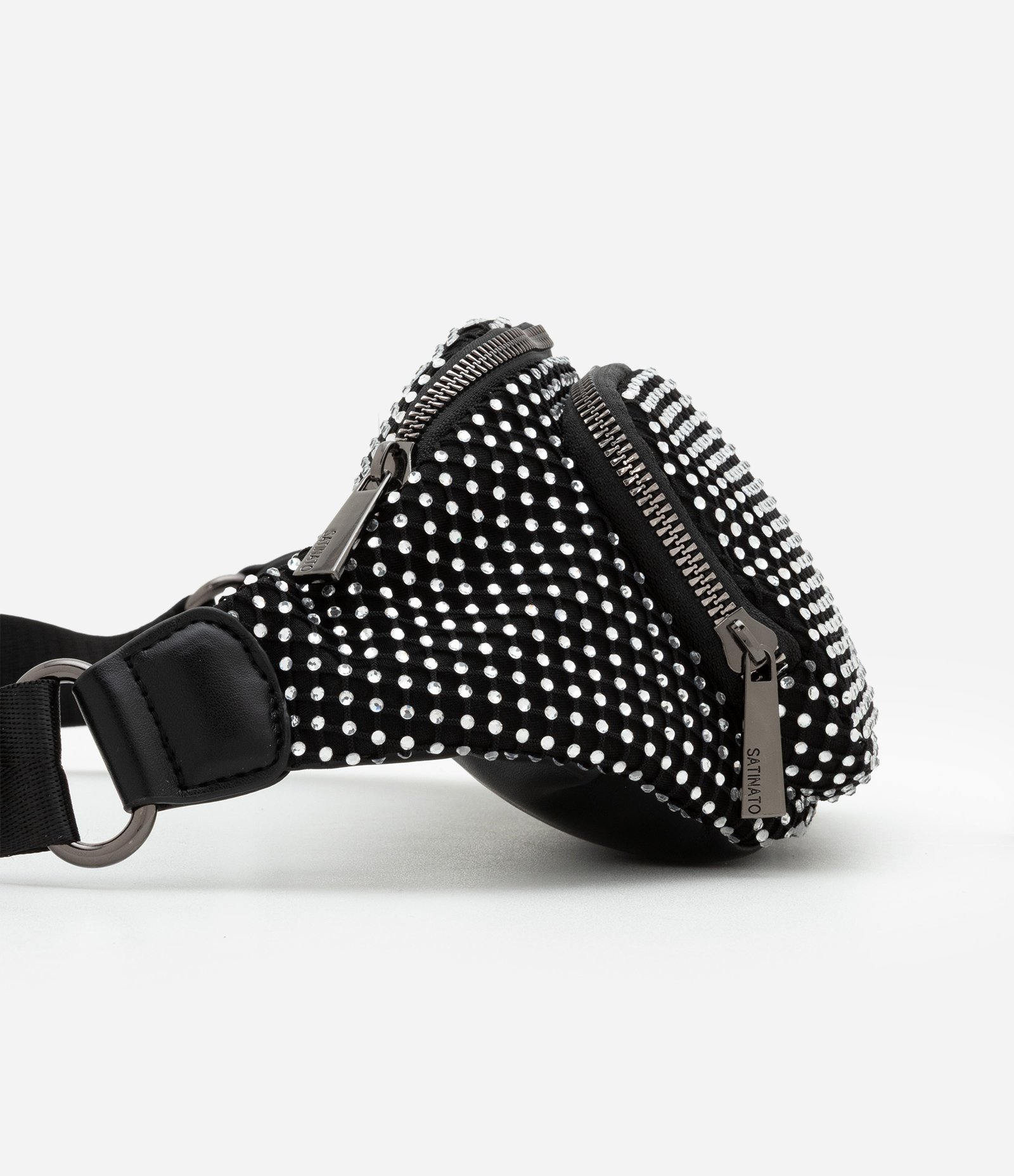 Bolsa Pochete Pequena com Strass e Bolso Frontal Preto 3